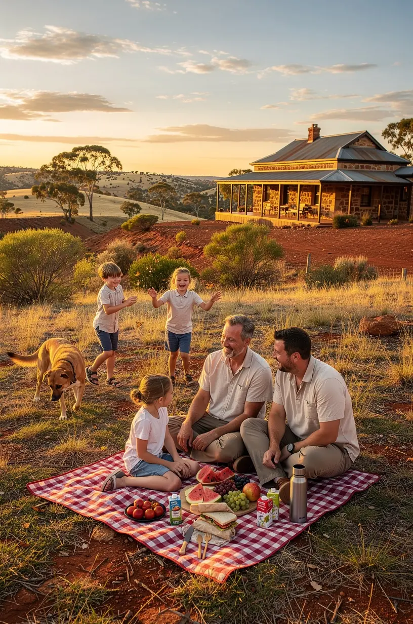 Children interacting with friendly farm animals at a family-oriented attraction in rural Australia.
